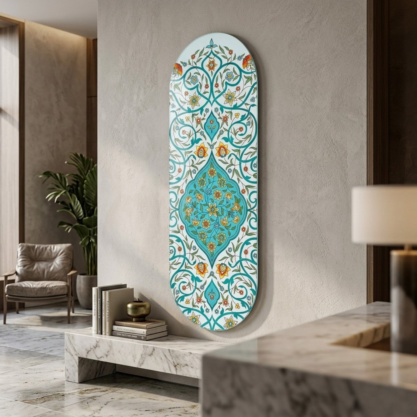Geleneksel Turk Islam Tezhip Sanati Çiçek Deseni Skate Board Cam Tablo