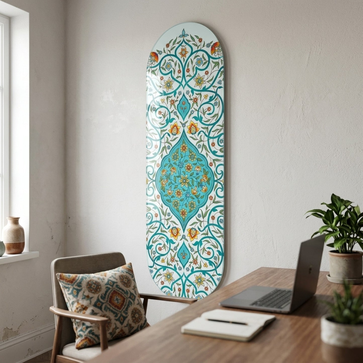 Geleneksel Turk Islam Tezhip Sanati Çiçek Deseni Skate Board Cam Tablo