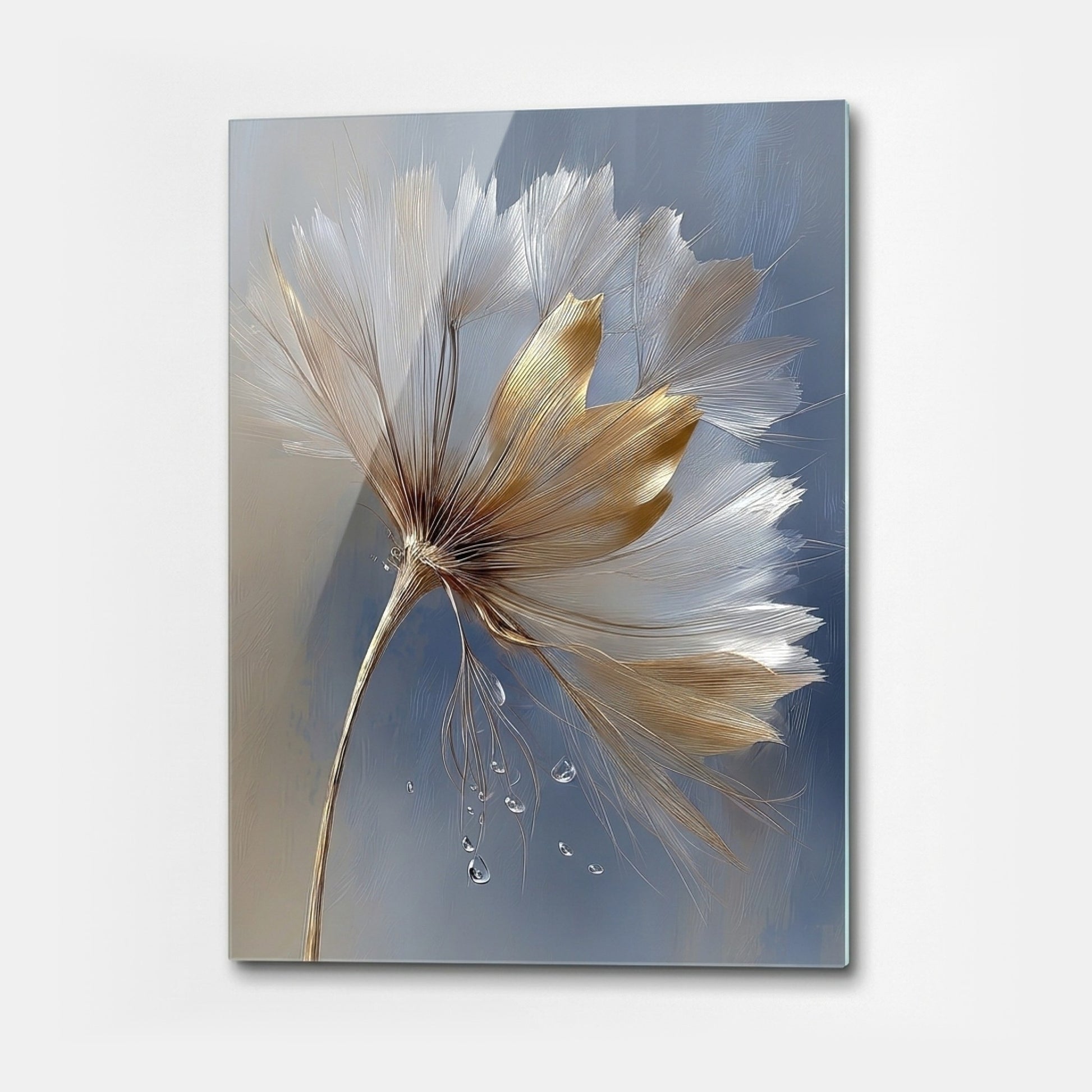 Modern Altın Hindiba Sanat Eseri Dikey Cam Tablo