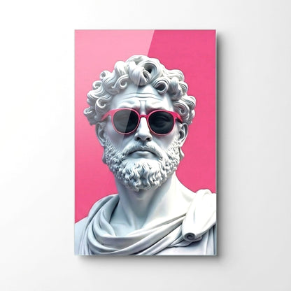 Modern Pembe Gözlüklü Klasik Heykel Dikey Cam Tablo