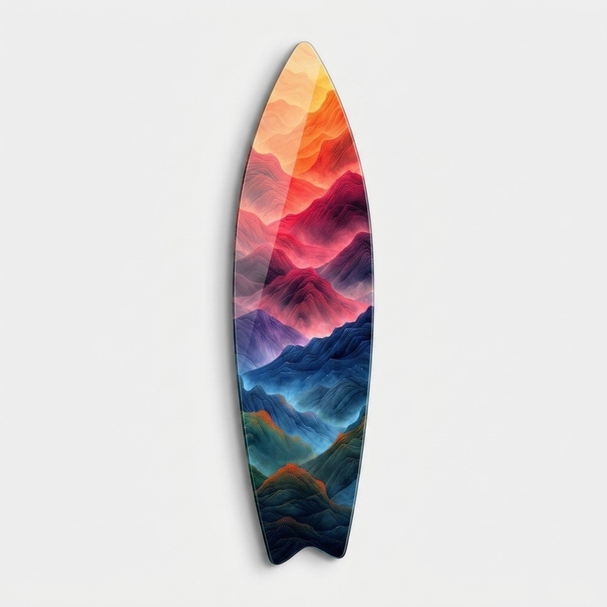 Gökkuşağı Renklerinde Soyut Dağ Sıraları Sanat Baskısı Surf Board Cam Tablo
