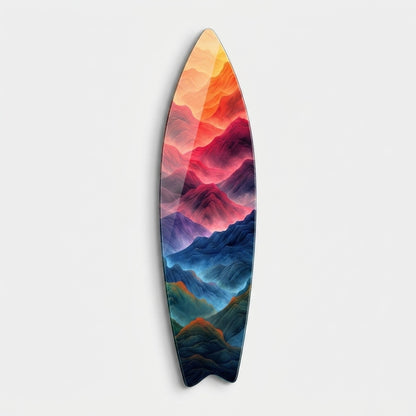 Gökkuşağı Renklerinde Soyut Dağ Sıraları Sanat Baskısı Surf Board Cam Tablo