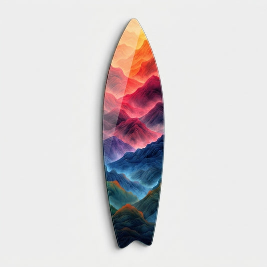 Gökkuşağı Renklerinde Soyut Dağ Sıraları Sanat Baskısı Surf Board Cam Tablo