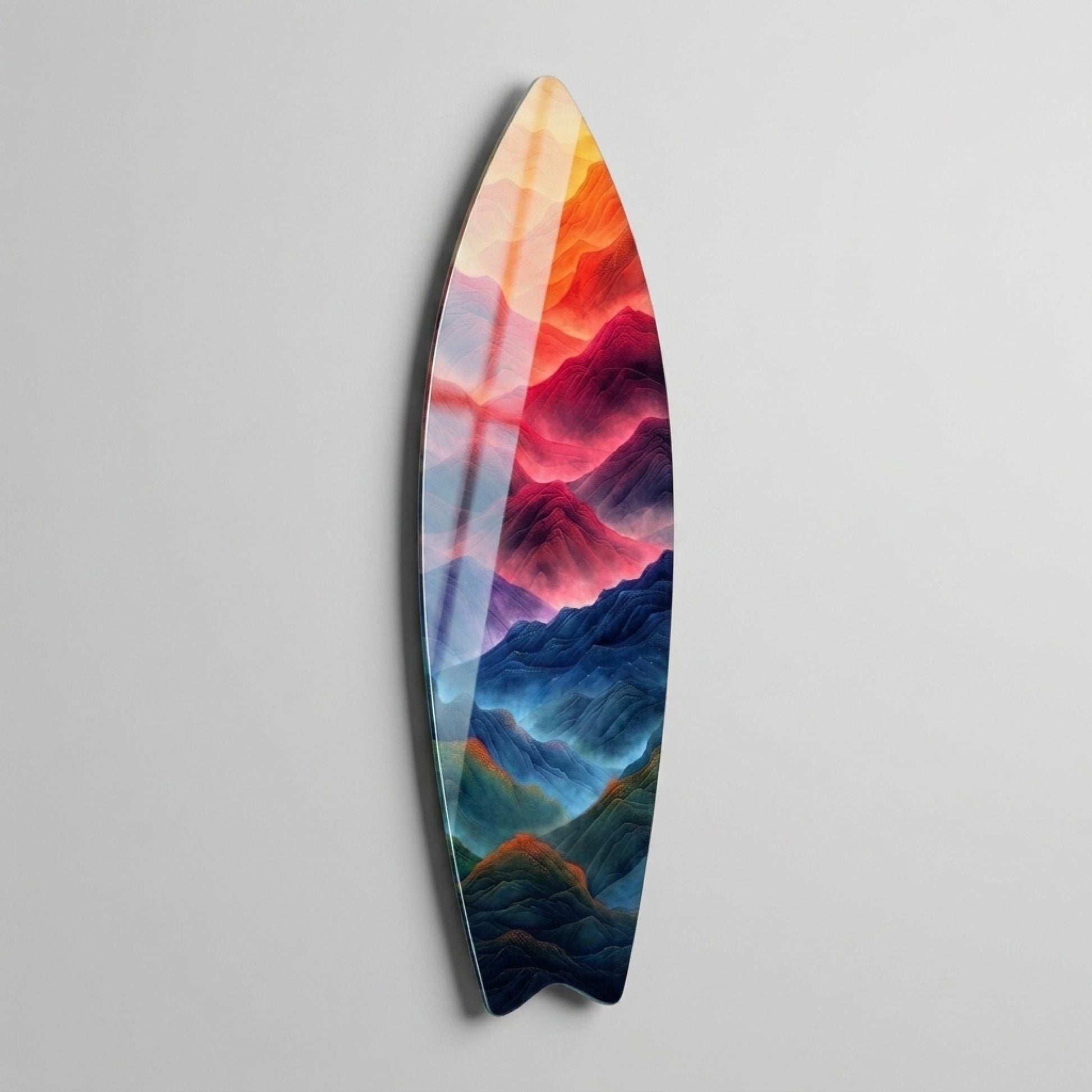 Gökkuşağı Renklerinde Soyut Dağ Sıraları Sanat Baskısı Surf Board Cam Tablo