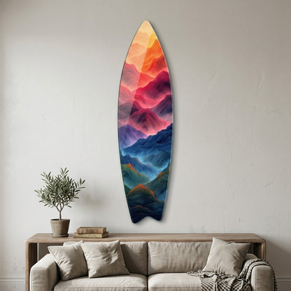 Gökkuşağı Renklerinde Soyut Dağ Sıraları Sanat Baskısı Surf Board Cam Tablo