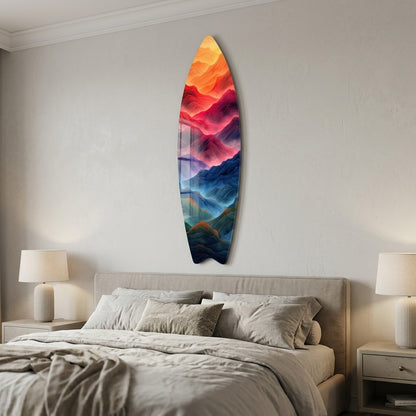 Gökkuşağı Renklerinde Soyut Dağ Sıraları Sanat Baskısı Surf Board Cam Tablo