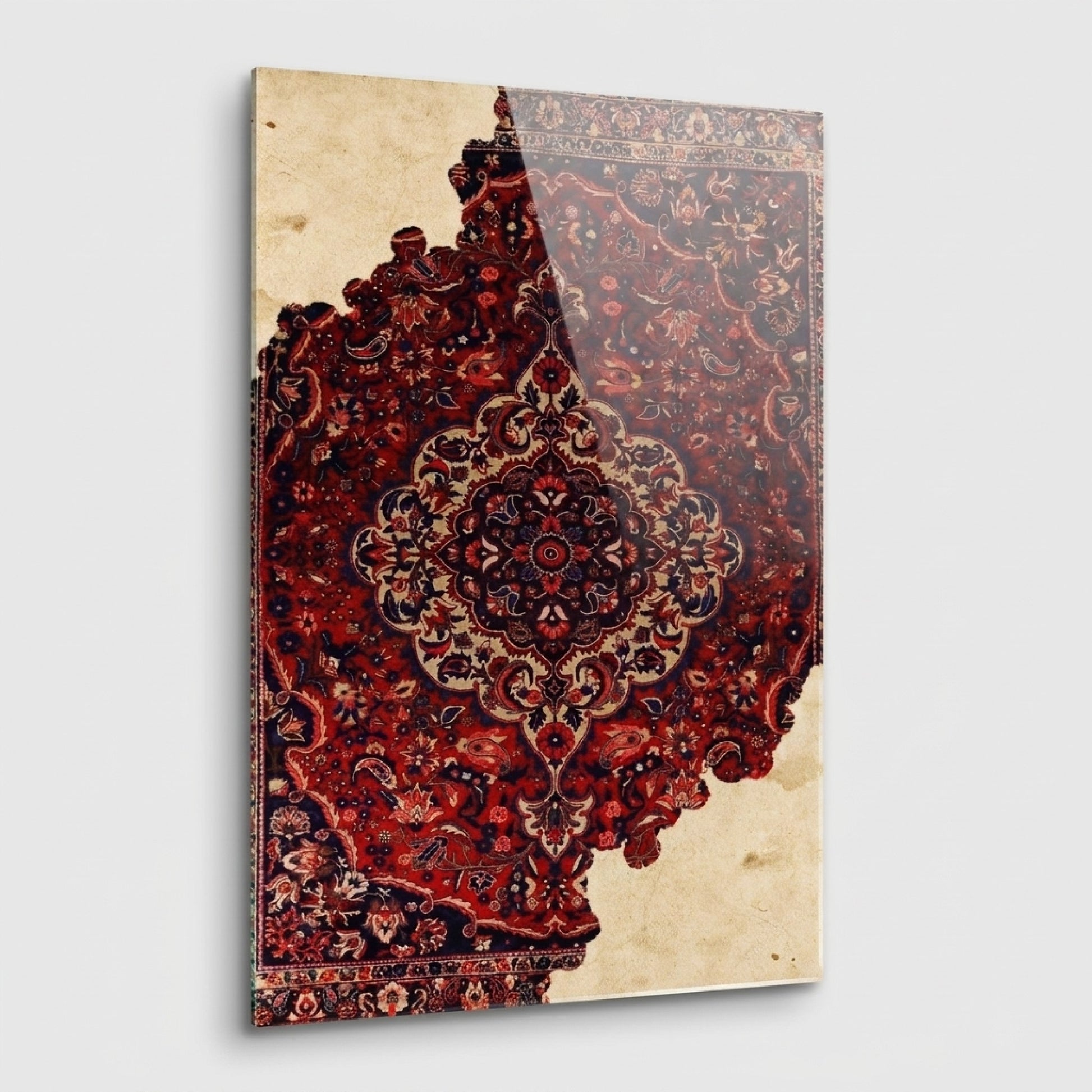 Eski Saray Halısı Deseni Sanatsal Duvar Dekorasyonu Dikey Cam Tablo