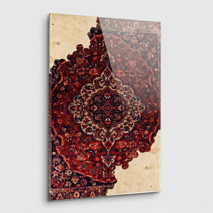 Eski Saray Halısı Deseni Sanatsal Duvar Dekorasyonu Dikey Cam Tablo
