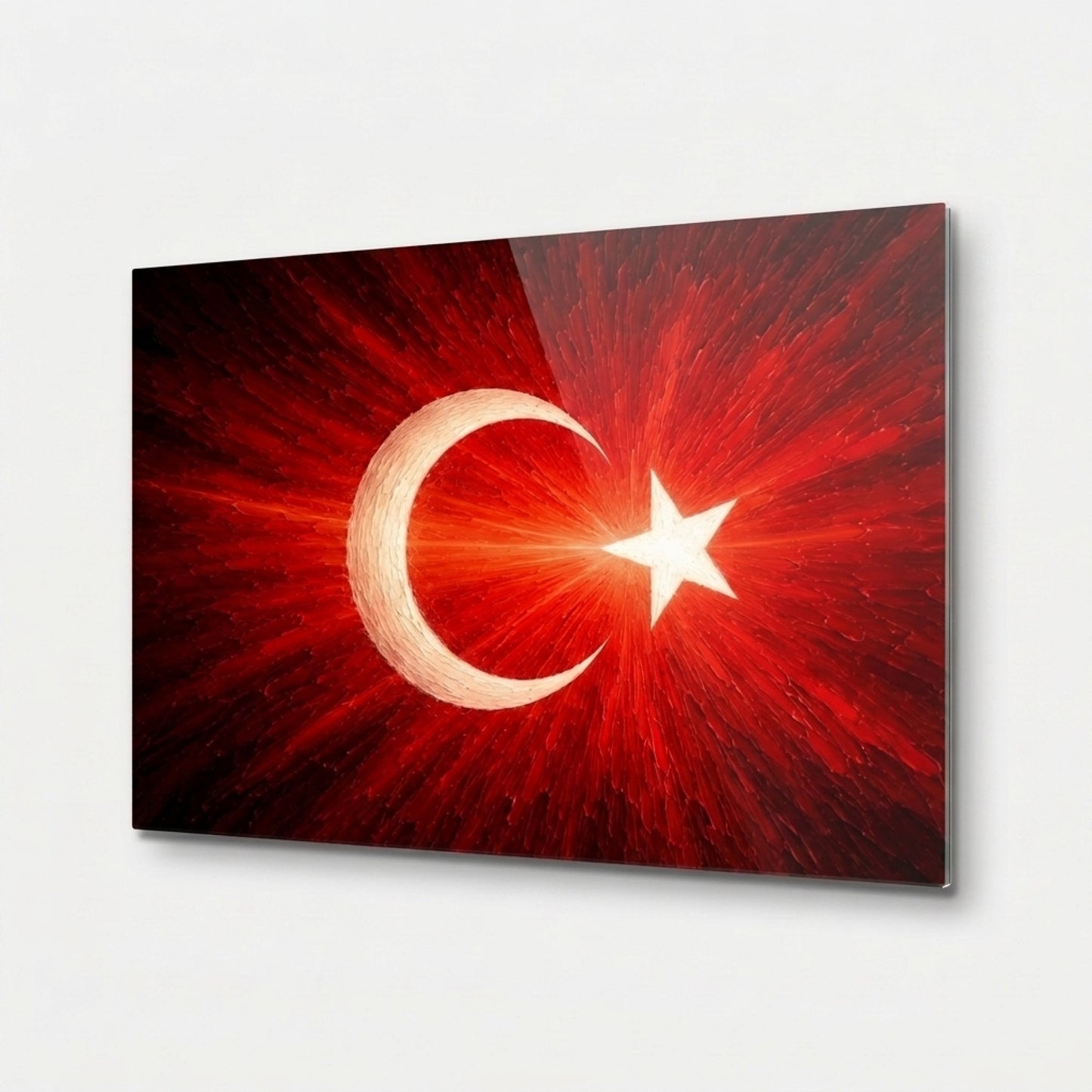 Ay Yıldızlı Bayrak Işıltılı Sanat Eseri Yatay Cam Tablo