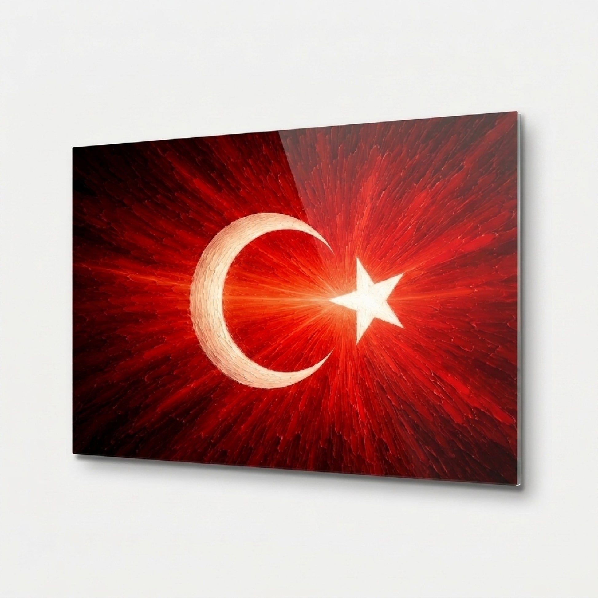 Ay Yıldızlı Bayrak Işıltılı Sanat Eseri Yatay Cam Tablo