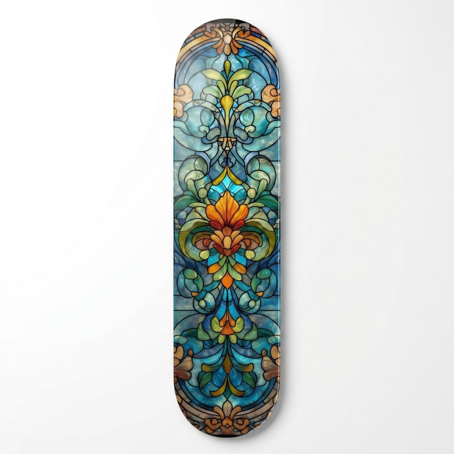 Klasik Vitray Çiçek Desenli Skate Board Cam Tablo