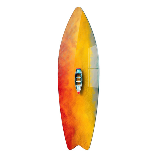 Renkli Suda Kayık Kuş Bakışı Surf Board Cam Tablo