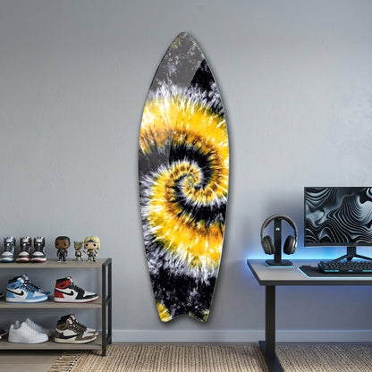 Modern Soyut Sarı Siyah Tie Dye Deseni Surf Board Cam Tablo