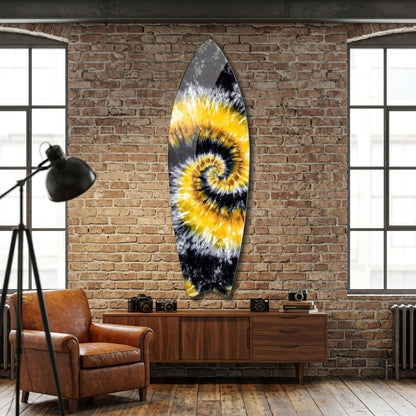 Modern Soyut Sarı Siyah Tie Dye Deseni Surf Board Cam Tablo