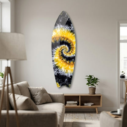 Modern Soyut Sarı Siyah Tie Dye Deseni Surf Board Cam Tablo