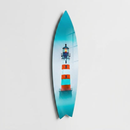 Modern Sisli Deniz Feneri Manzarasi Surf Board Cam Tablo