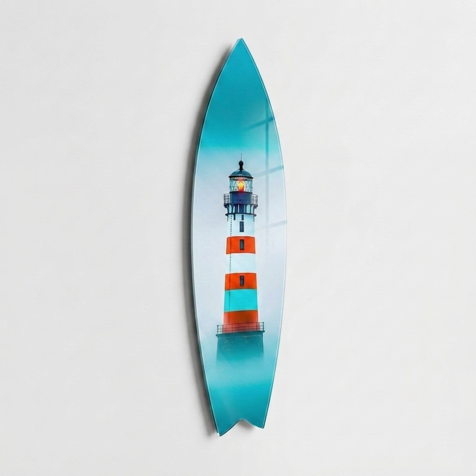Modern Sisli Deniz Feneri Manzarasi Surf Board Cam Tablo