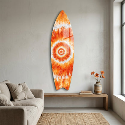 Modern Soyut Turuncu Ates Enerjisi Sanat Eseri Surf Board Cam Tablo