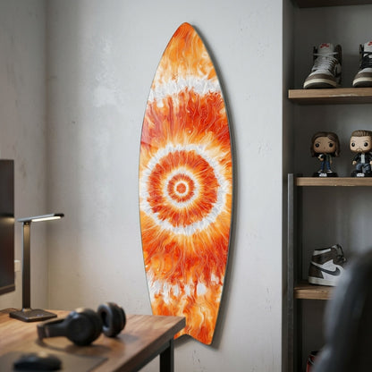 Modern Soyut Turuncu Ates Enerjisi Sanat Eseri Surf Board Cam Tablo