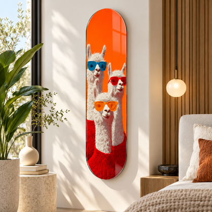 Gözlüklü alpakalar Skate Board cam tablo - alternatif modern mekânda görünüm