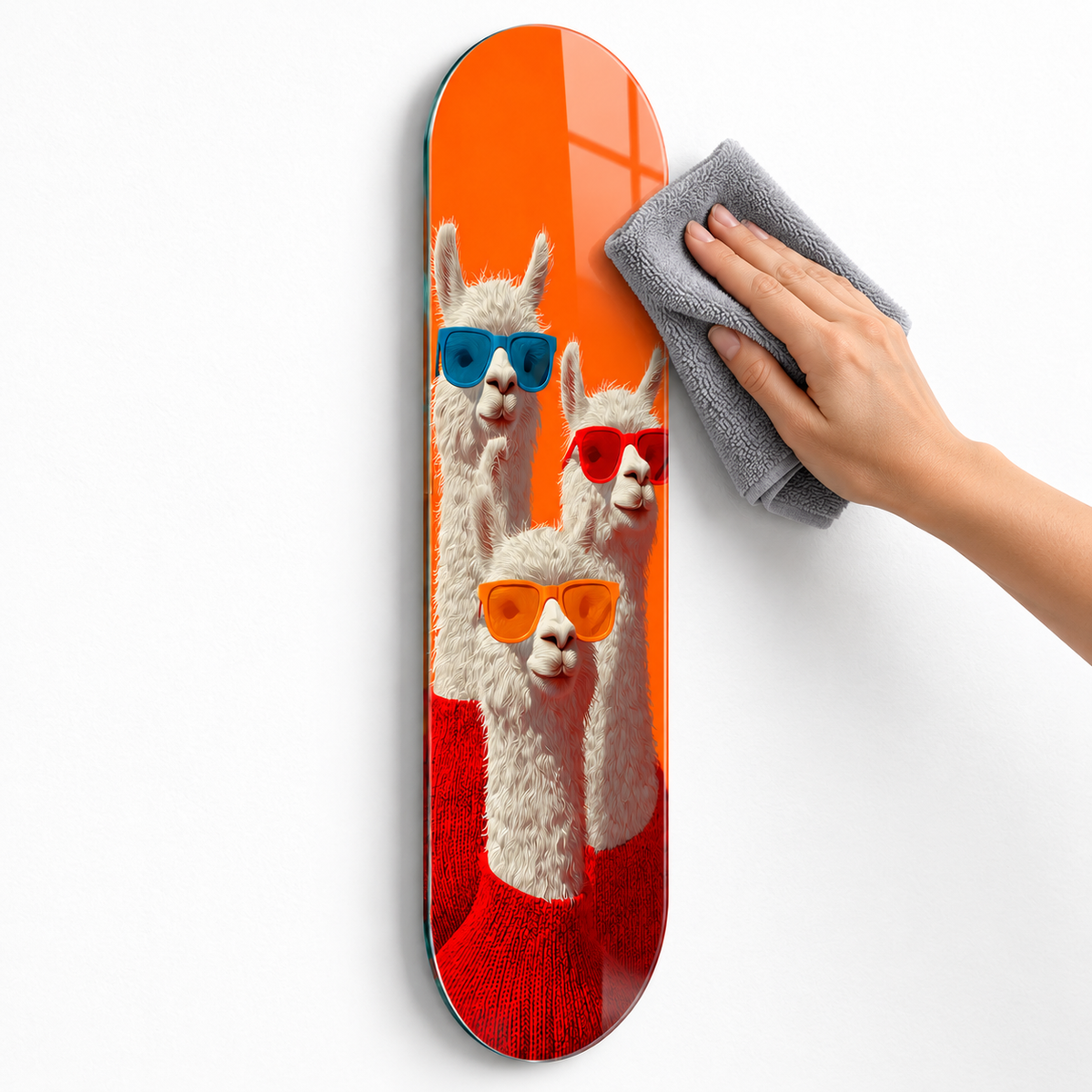 Gözlüklü alpakalar Skate Board cam tablo - mikrofiber bezle kolay temizlik