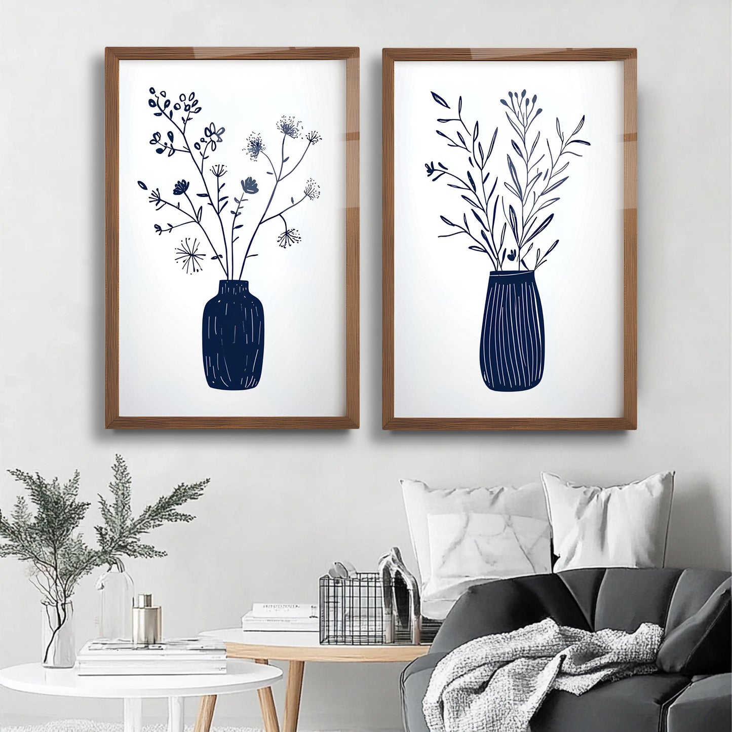 Minimal Çiçekler İkili Set Cam Tablo