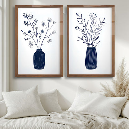 Minimal Çiçekler İkili Set Cam Tablo