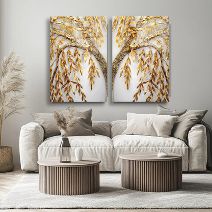 Gold Ağaç İkili Set Cam Tablo
