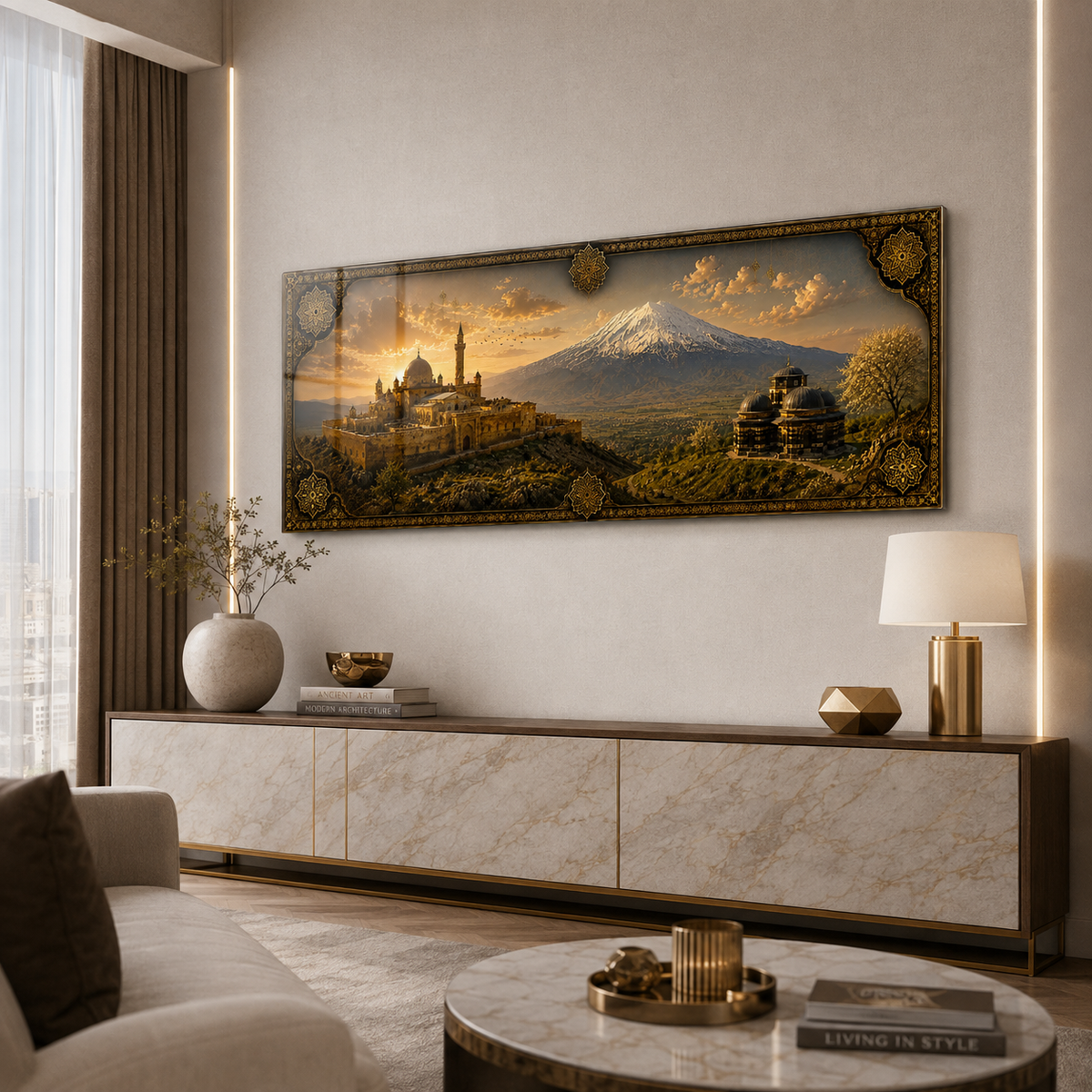 İshak Paşa Sarayı panoramik yatay cam tablo premium salon dekorasyonu