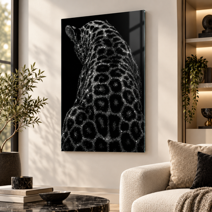 Işıltılı leopar cam tablo lüks salon mockup