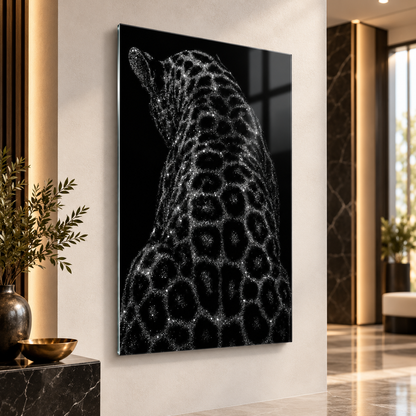 Işıltılı leopar cam tablo premium iç mekan mockup