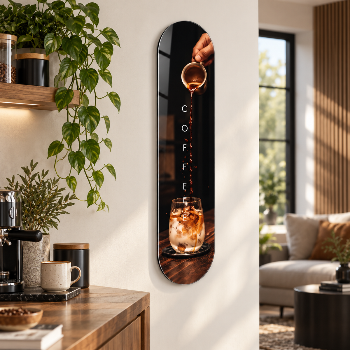 Kahve akışlı Skate Board cam tablo - premium kahve köşesi