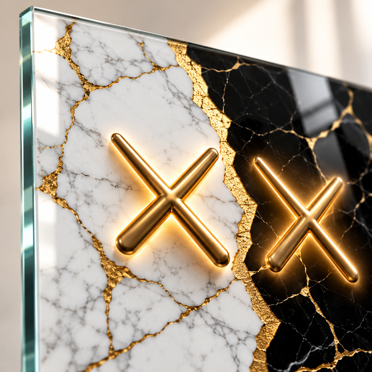 CAMDEKO UV baskı siyah beyaz gold mermer ve XX baskı detayı