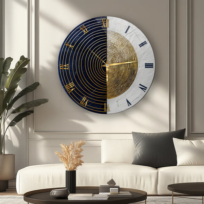 Siyah Beyaz Soyut Gold Cam Duvar Saati