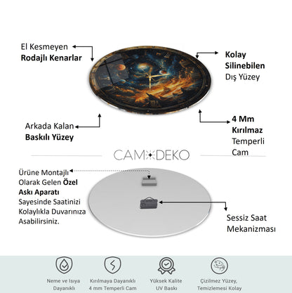 Yıldızlar Ve Gezegenler Cam Tablo Saat