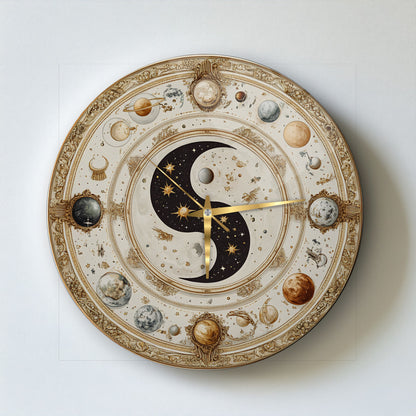Ying Yang Gezegenler Cam Tablo Saat