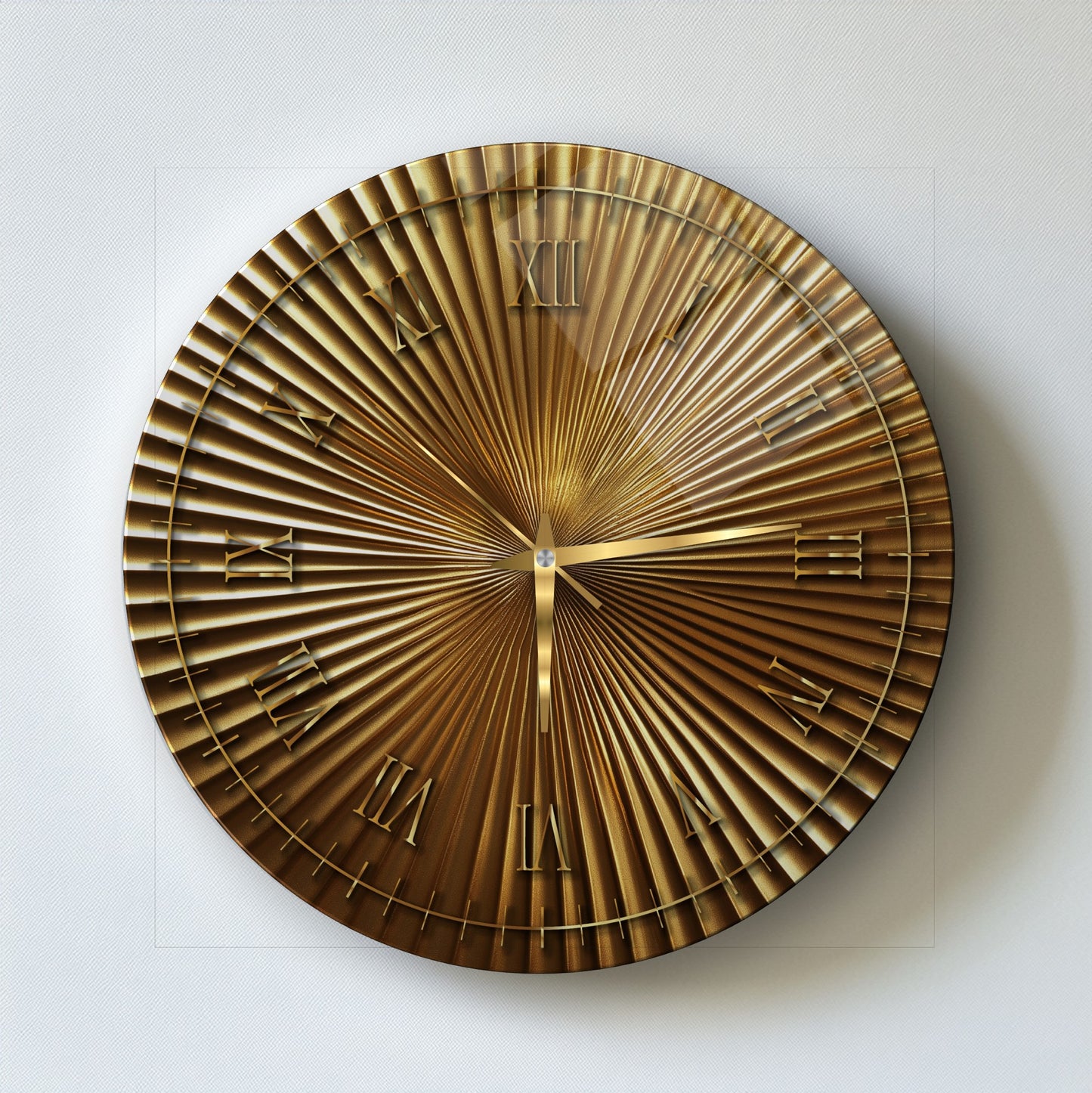 Metalik Soyut Gold Cam Duvar Saati