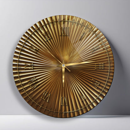 Metalik Soyut Gold Cam Duvar Saati