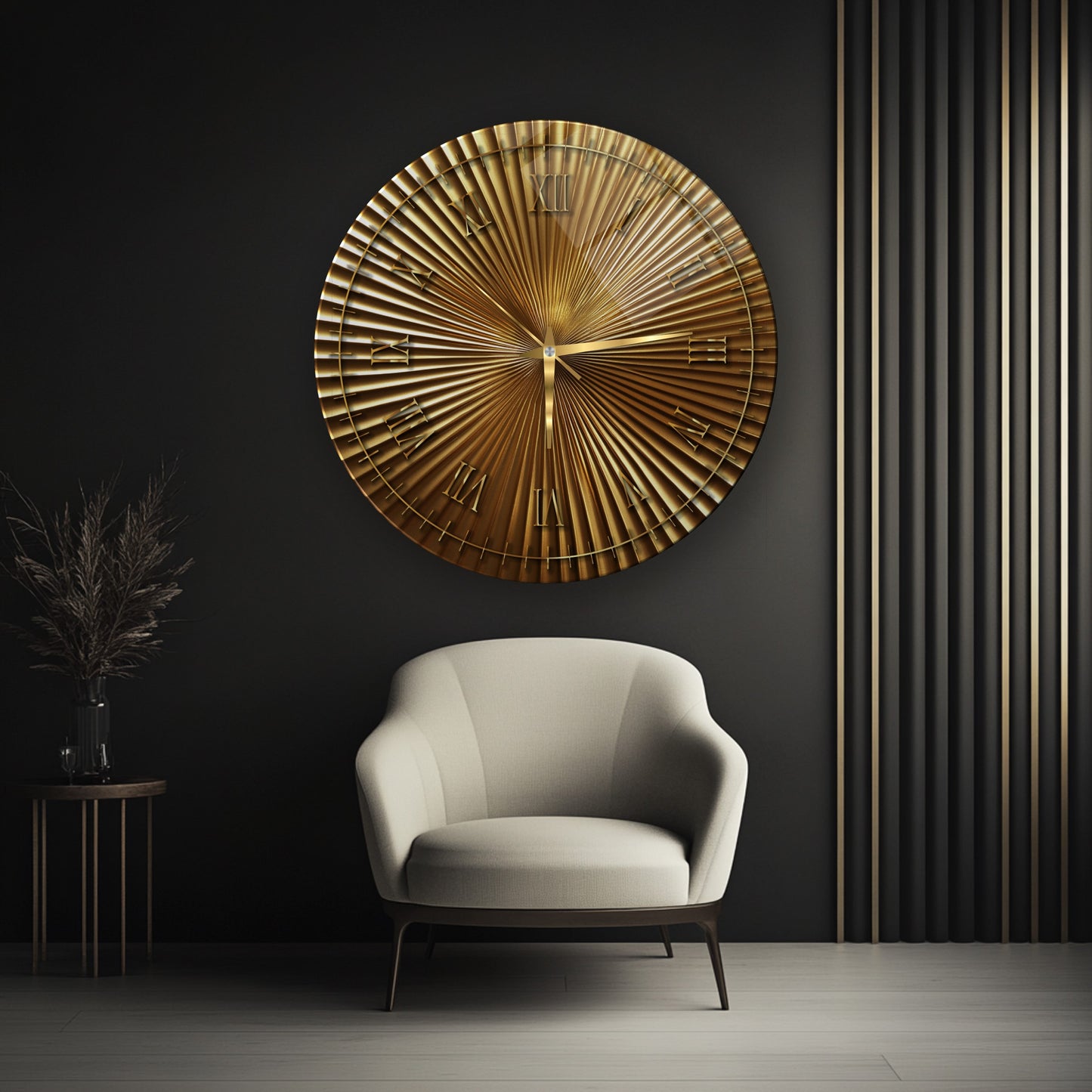 Metalik Soyut Gold Cam Duvar Saati