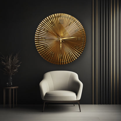 Metalik Soyut Gold Cam Duvar Saati