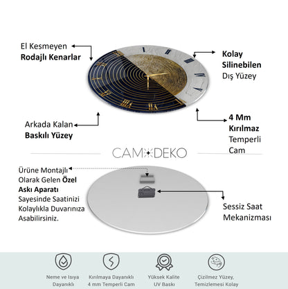 Siyah Beyaz Soyut Gold Cam Duvar Saati