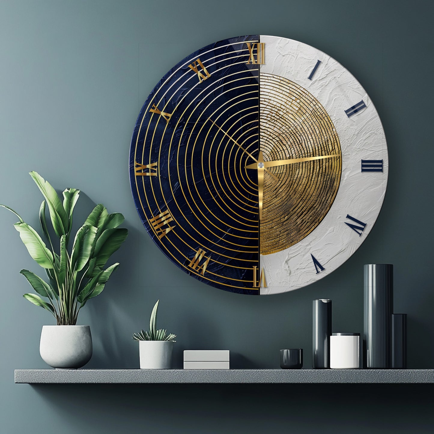 Siyah Beyaz Soyut Gold Cam Duvar Saati