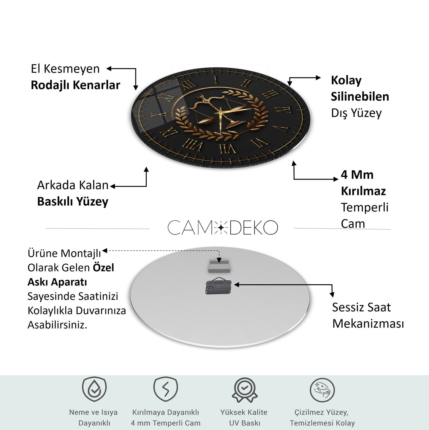 Gold Adalet Terazisi Cam Duvar Saati