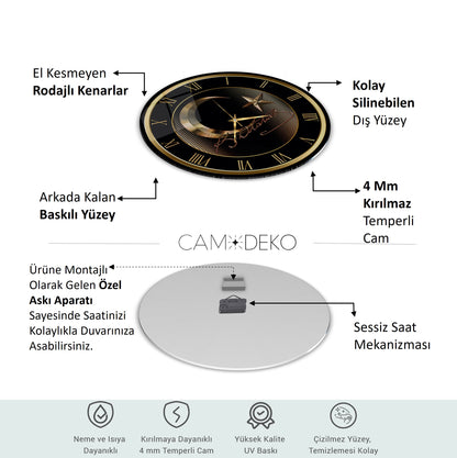 Gold Bayrak Cam Duvar Saati