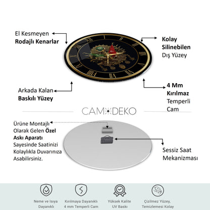 Osmanlı Devlet Arması Cam Duvar Saati