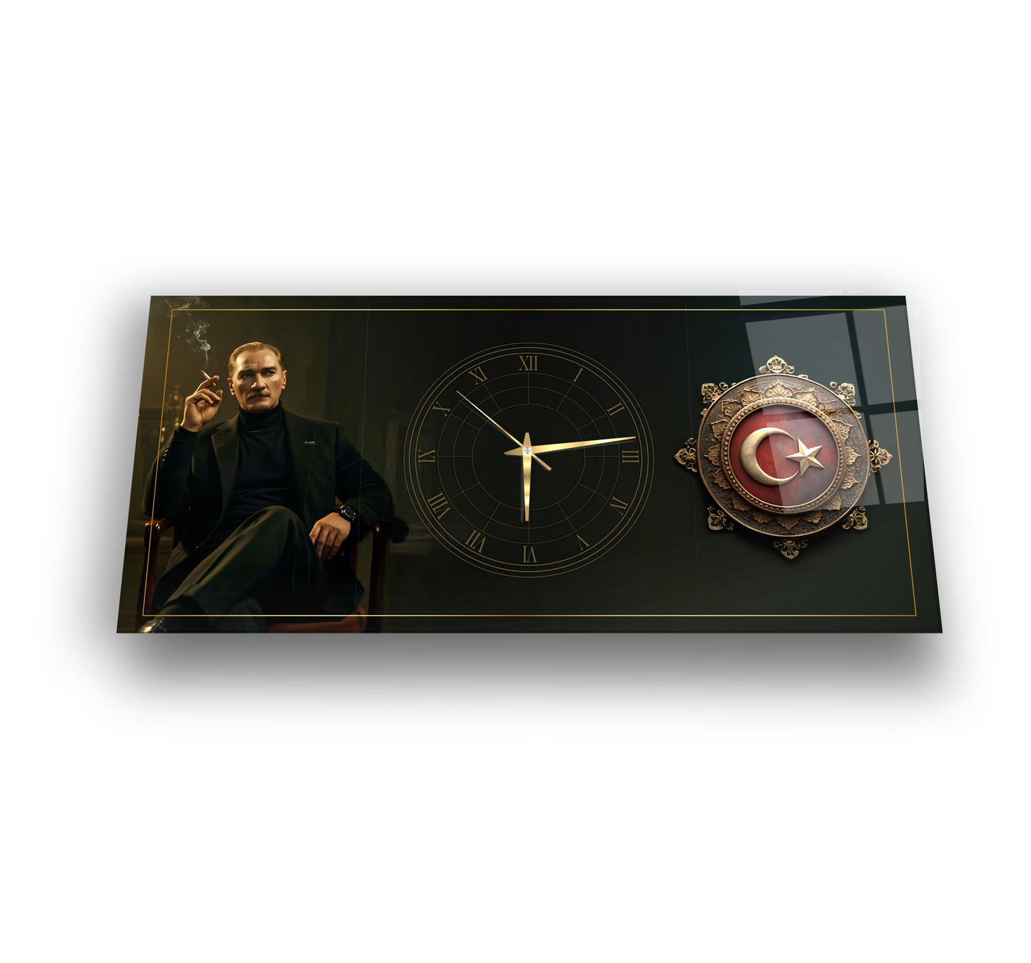 Atatürk ve Bayrak Cam Duvar Saati