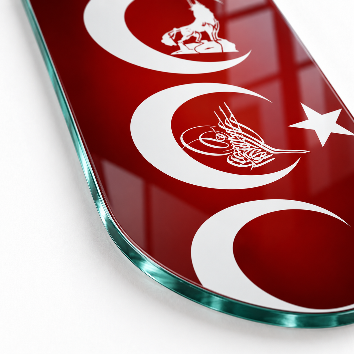 4 mm Ultra Clear rodajlı cam kenar detayı - kırmızı üç hilal