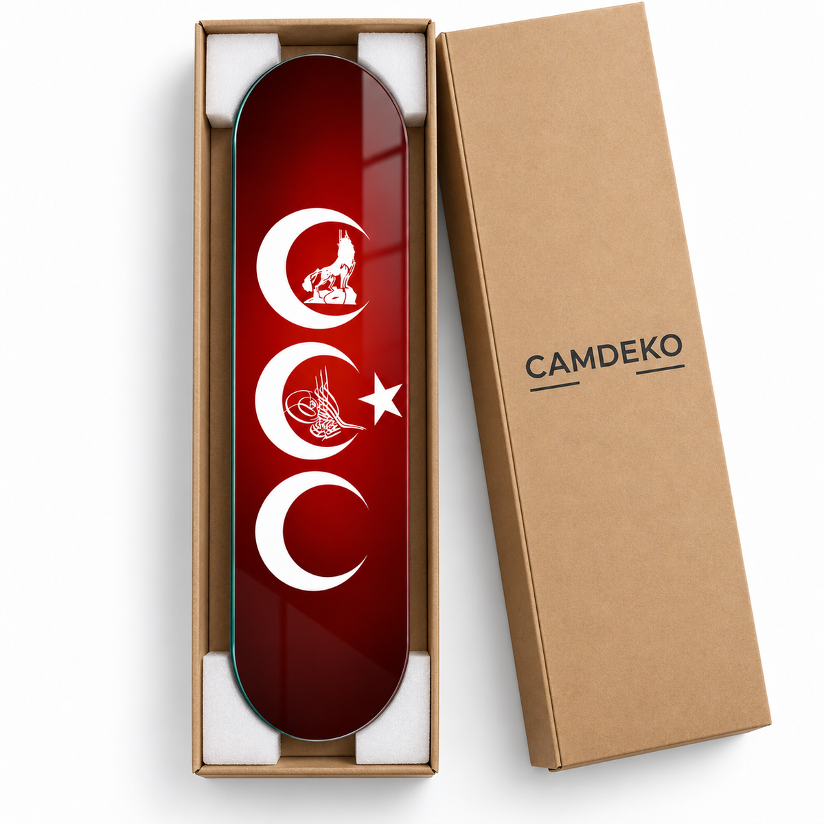 CAMDEKO güvenli paketleme - kırmızı üç hilal Skate Board cam tablo