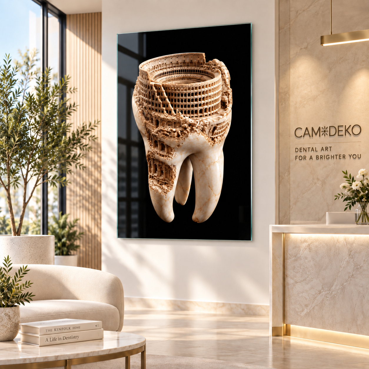 Kolezyum diş cam tablo lüks diş kliniği mockup