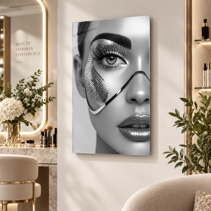 Krom taşlı kadın portre cam tablo lüks salon mockup